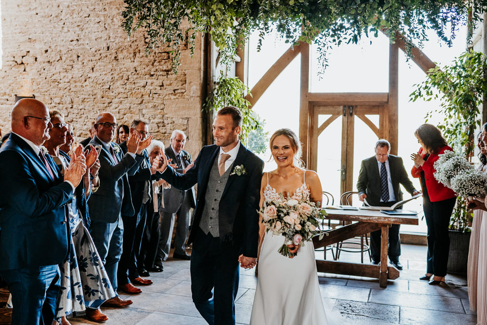 Bride Bridal Sleeveless Strappy Illusion Dress Silk Maxi Slim Separates Floral Tweed Waistcoat Groom Pink Bouquet Contemporary Barn Wedding Ryan Goold Photography