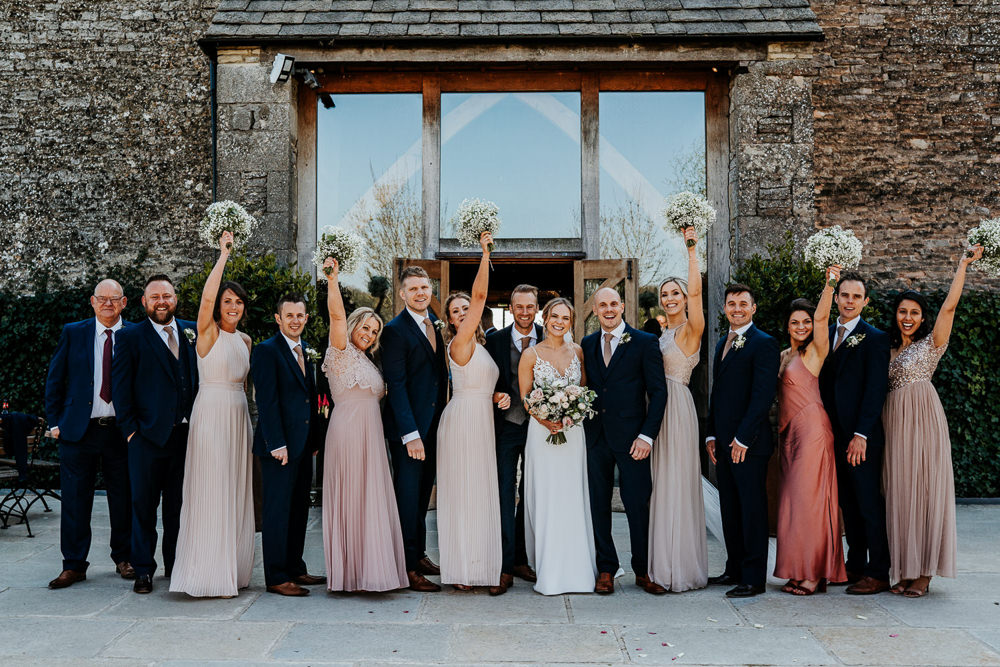 Bride Bridal Sleeveless Strappy Illusion Dress Silk Maxi Slim Separates Floral Tweed Waistcoat Groom Pink Mismatched Bridesmaids Contemporary Barn Wedding Ryan Goold Photography