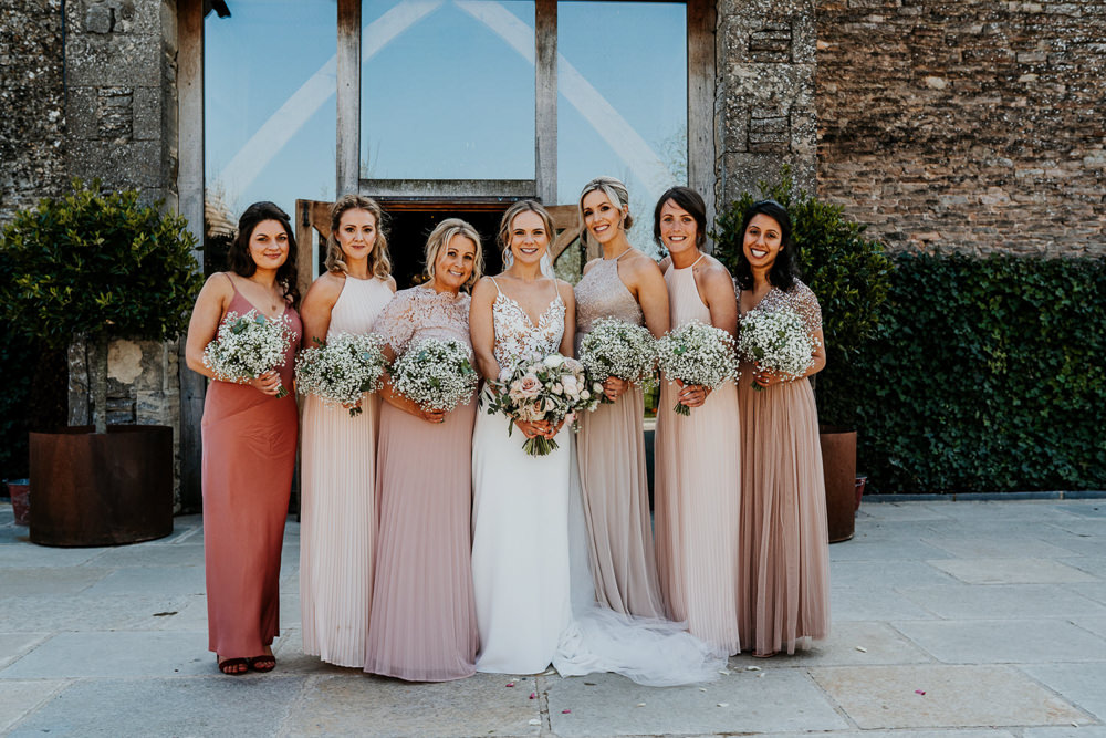 Pink Mismatched Bridesmaids Gypsophila Bouquets Bride Bridal Contemporary Barn Wedding Ryan Goold Photography