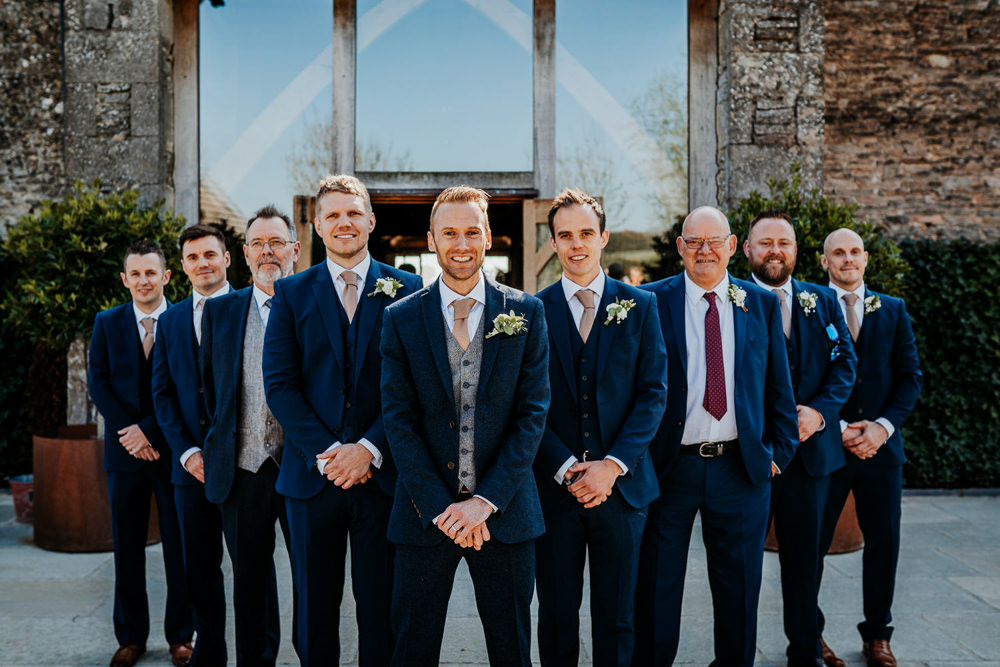 Groom Groomsmen Waistcoat Navy Suit Contemporary Barn Wedding Ryan Goold Photography