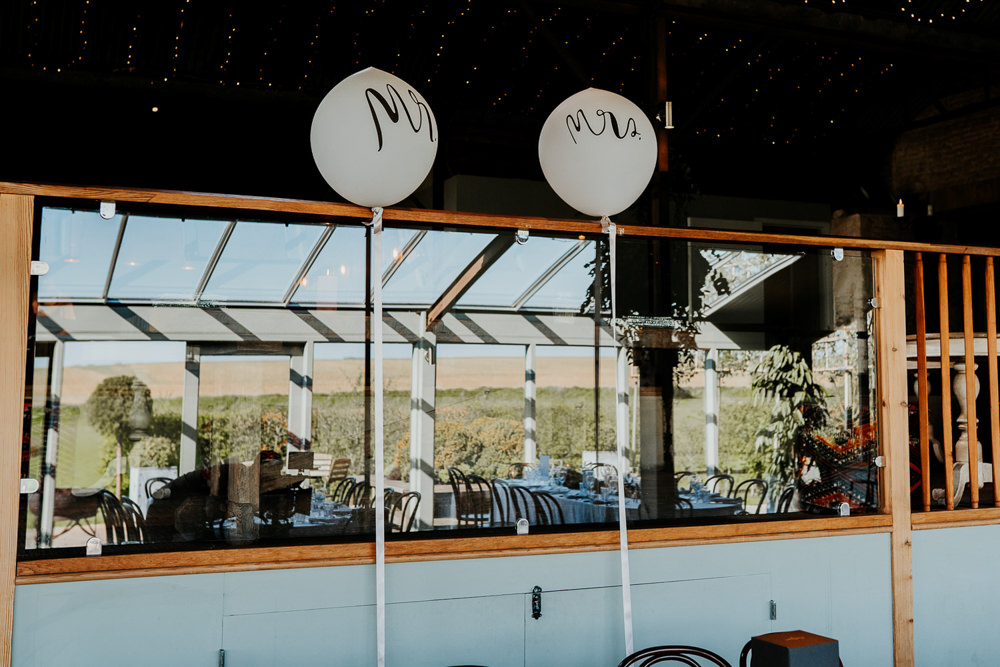 Balloons Mr & Mrs Contemporary Barn Wedding Ryan Goold Photography