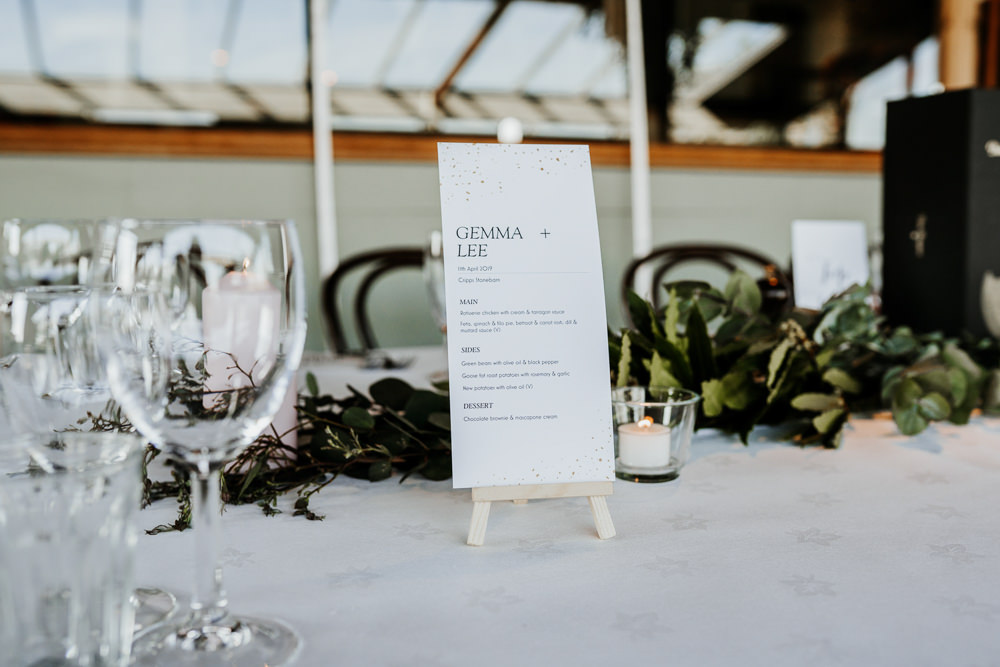 Menu Easel Contemporary Barn Wedding Ryan Goold Photography