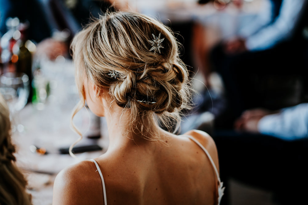 Bride Bridal Hair Up Do Star Celestial Hair Slide Clip Contemporary Barn Wedding Ryan Goold Photography