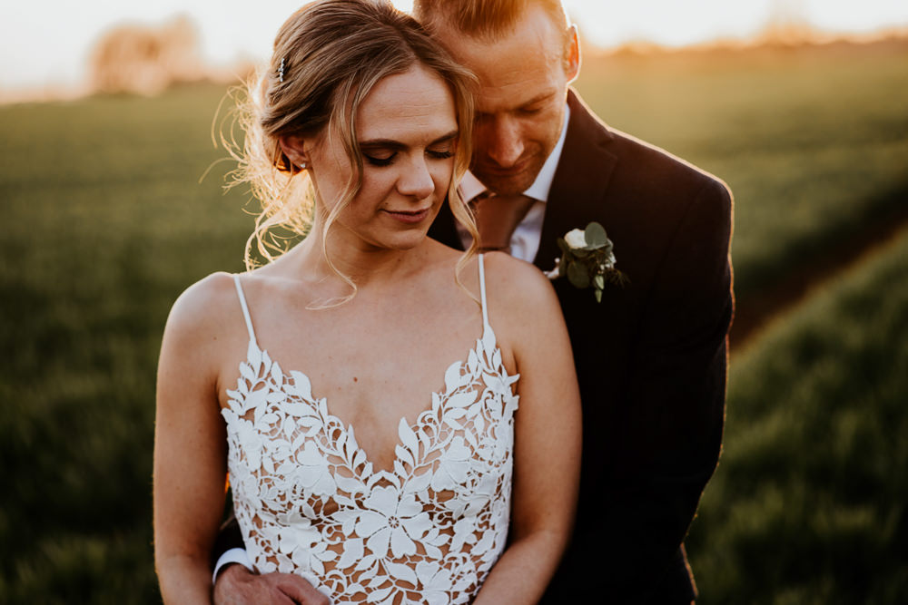 Bride Bridal Sleeveless Strappy Illusion Dress Silk Maxi Slim Separates Floral Tweed Waistcoat Groom Contemporary Barn Wedding Ryan Goold Photography