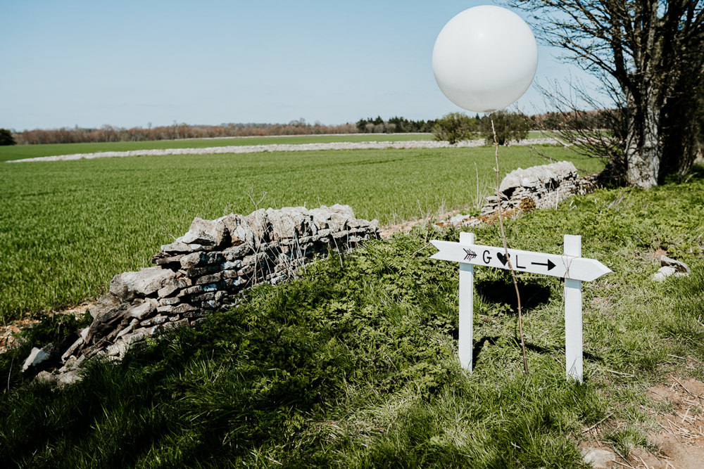 Direction Sign Wooden Giant Balloon Contemporary Barn Wedding Ryan Goold Photography