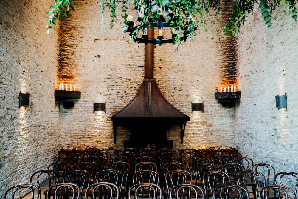 Ceremony Foliage Chandelier Barn Contemporary Barn Wedding Ryan Goold Photography