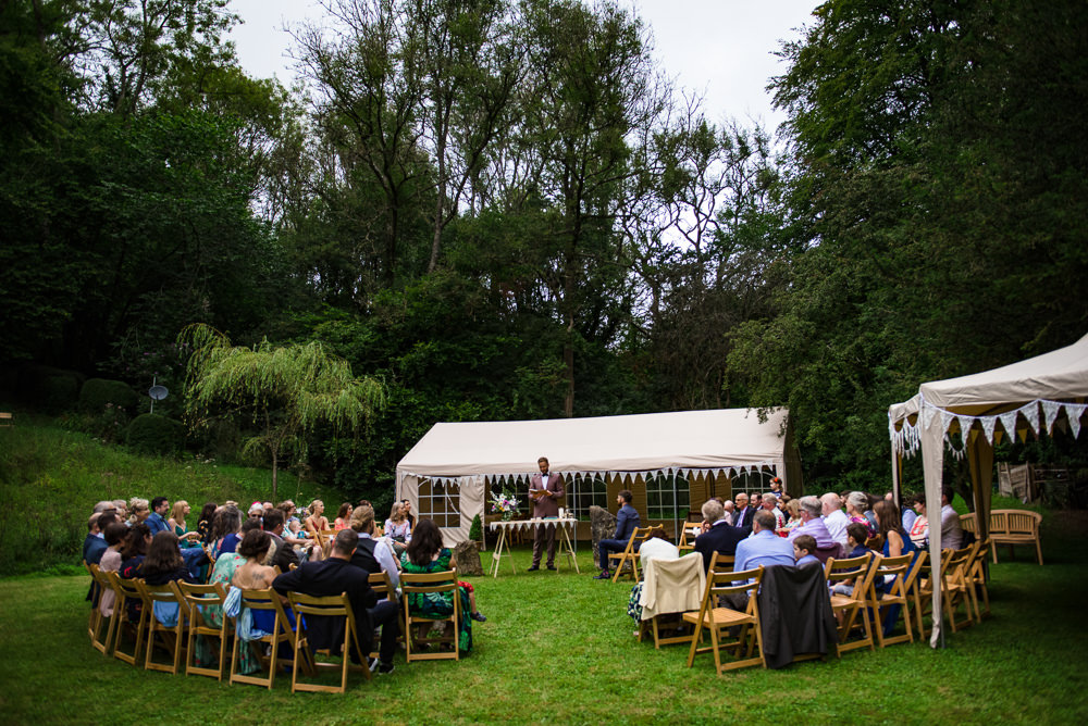 Outdoor Round Ceremony Marquee Gazebo Cotswolds Garden Wedding Jonny Barratt Photography