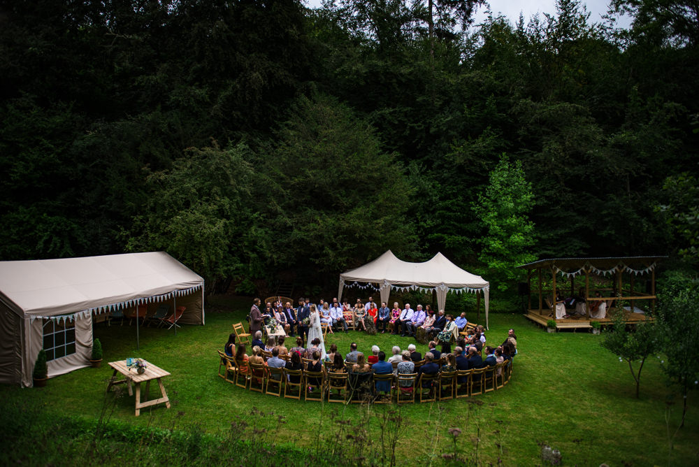 Outdoor Round Ceremony Marquee Gazebo Cotswolds Garden Wedding Jonny Barratt Photography