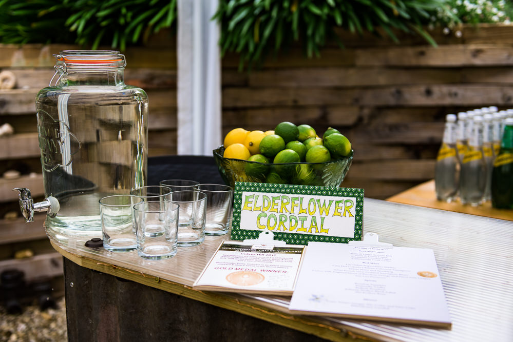 Elderflower Cordial Drinks Stand Bar Station Cotswolds Garden Wedding Jonny Barratt Photography