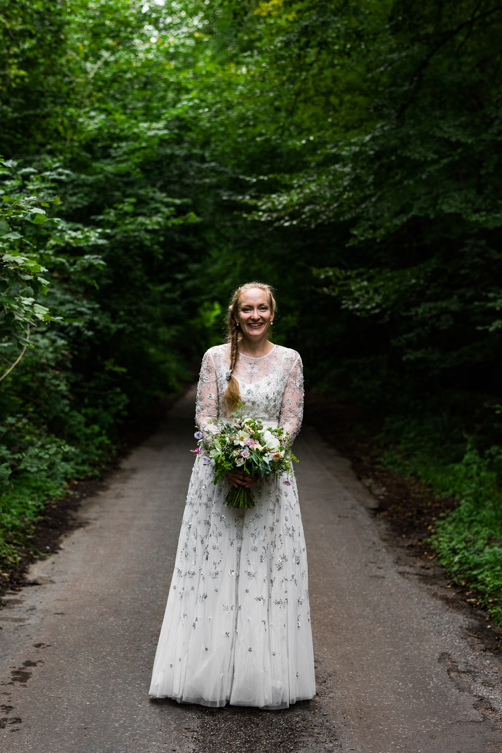 Dress Gown Bride Bridal Needle and Thread Long Sleeves Embellished Beaded Cotswolds Garden Wedding Jonny Barratt Photography