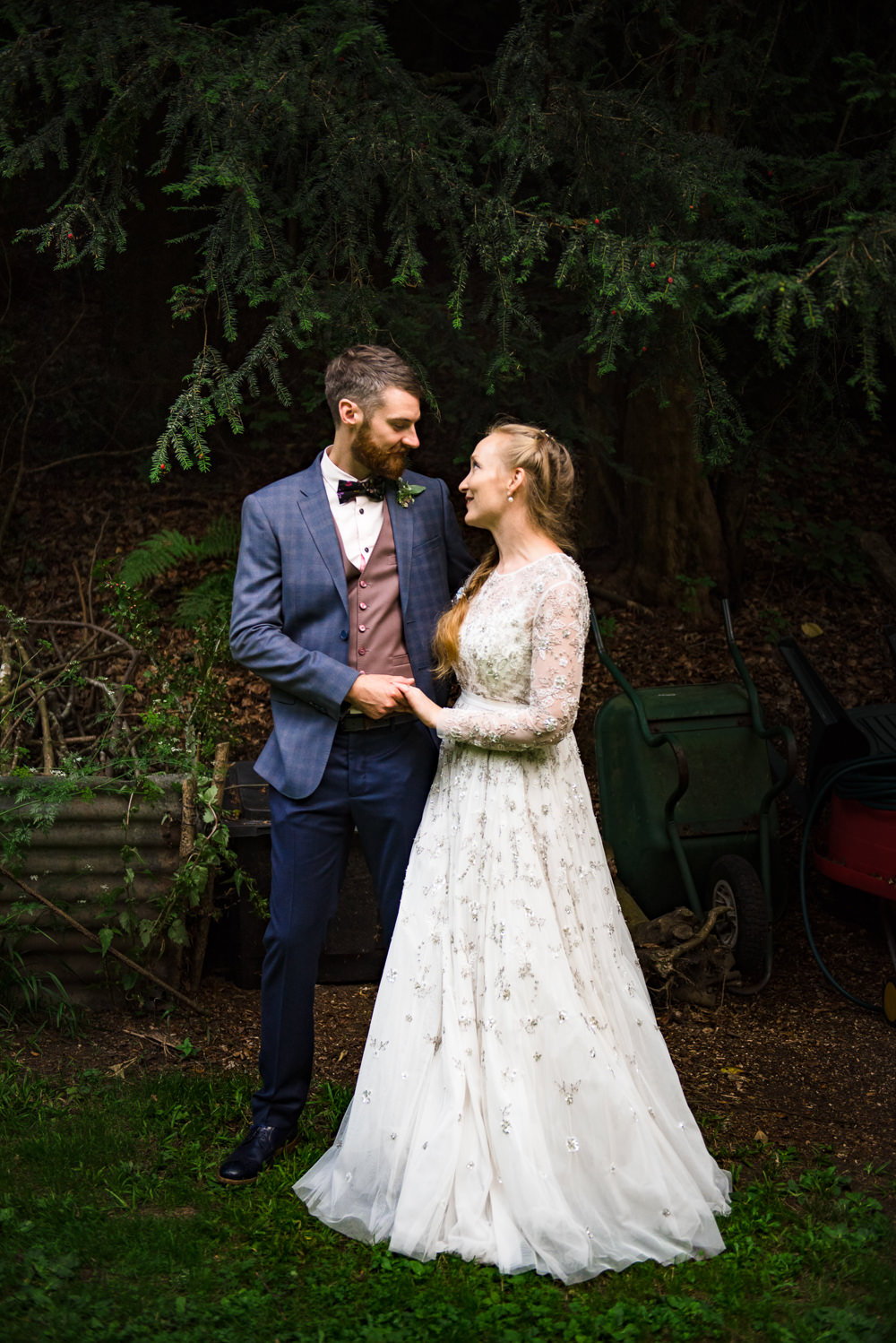 Dress Gown Bride Bridal Needle and Thread Long Sleeves Embellished Beaded Cotswolds Garden Wedding Jonny Barratt Photography