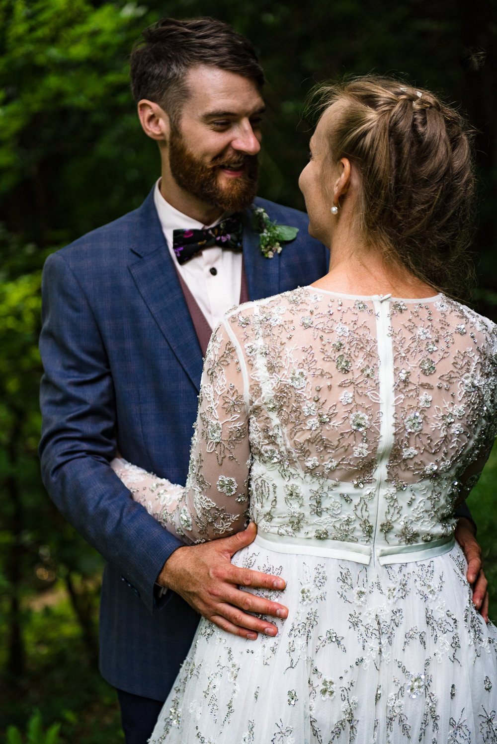 Dress Gown Bride Bridal Needle and Thread Long Sleeves Embellished Beaded Cotswolds Garden Wedding Jonny Barratt Photography