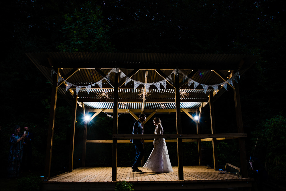 First Dance Arbour Wooden Structure Cotswolds Garden Wedding Jonny Barratt Photography