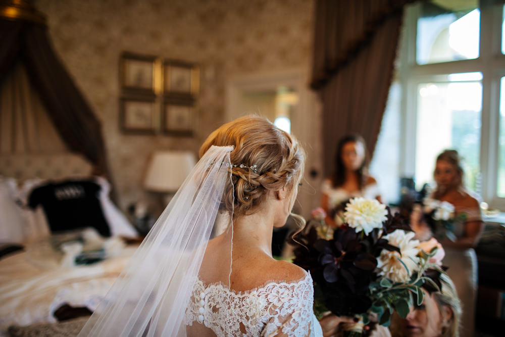 Bride Bridal Hair Up Do Style Plait Braid Veil Cowdray House Wedding Matt Sim Photography