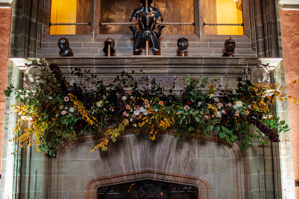 Fireplace Mantle Flowers Greenery Foliage Cowdray House Wedding Matt Sim Photography