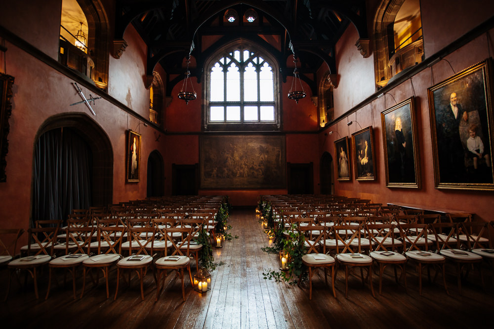 Ceremony Aisle Candles Pew End Cowdray House Wedding Matt Sim Photography