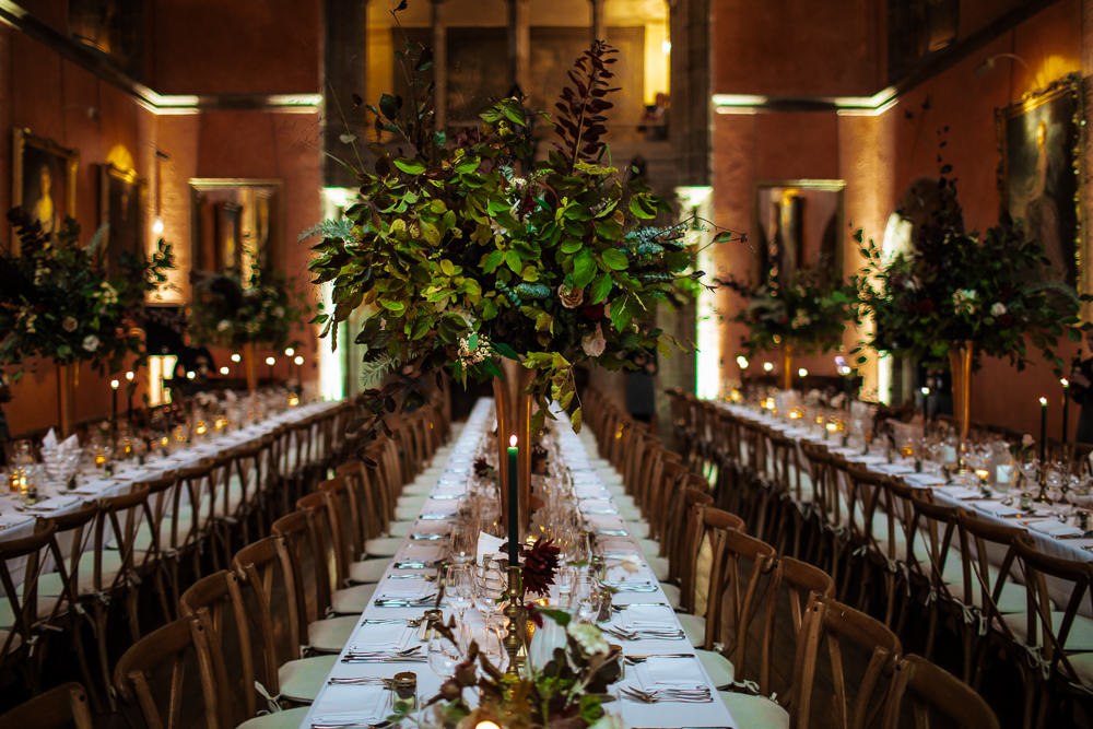 Long Tables Decor Decoration Tall Flowers Centrepiece Cowdray House Wedding Matt Sim Photography