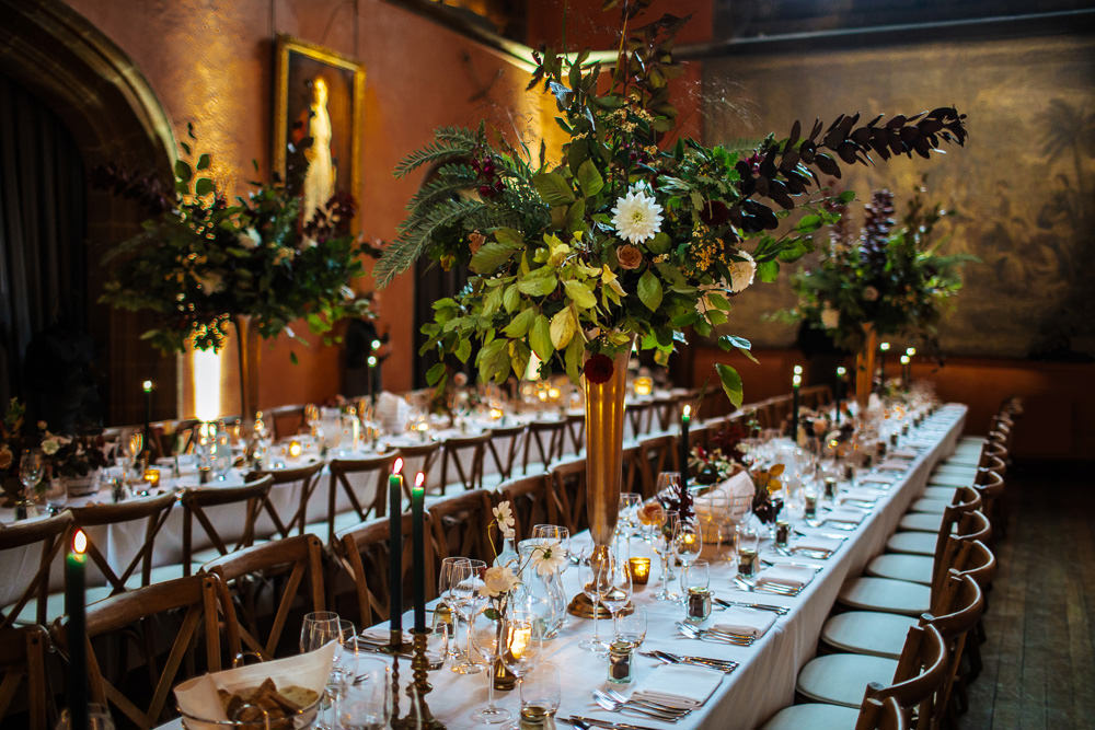 Long Tables Decor Decoration Tall Flowers Centrepiece Cowdray House Wedding Matt Sim Photography