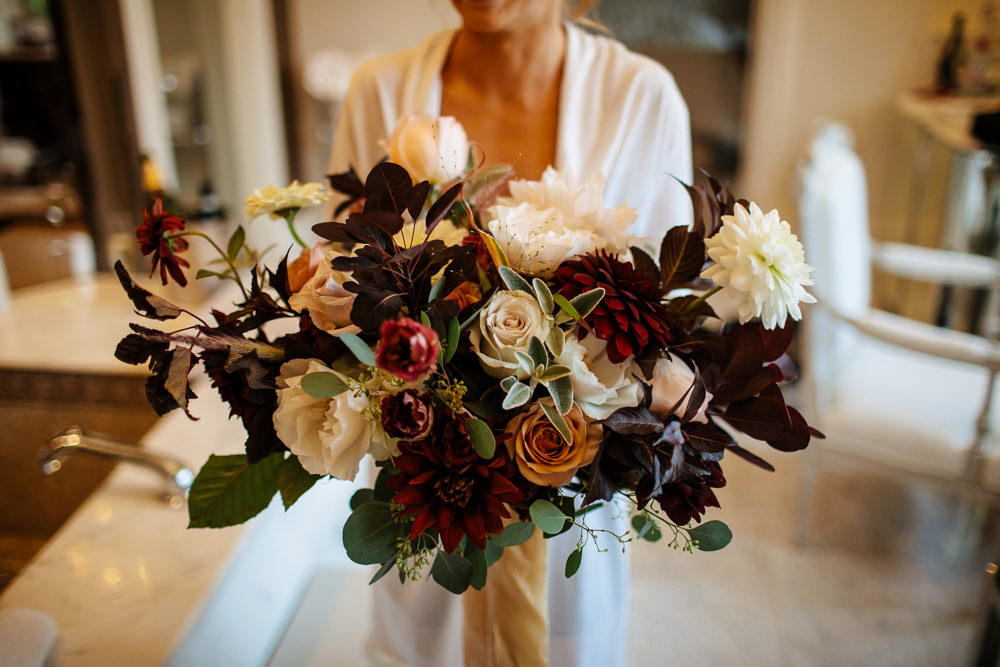 Bouquet Flowers Bride Bridal Red Burgundy Cream Wild Dahlia Rose Cowdray House Wedding Matt Sim Photography