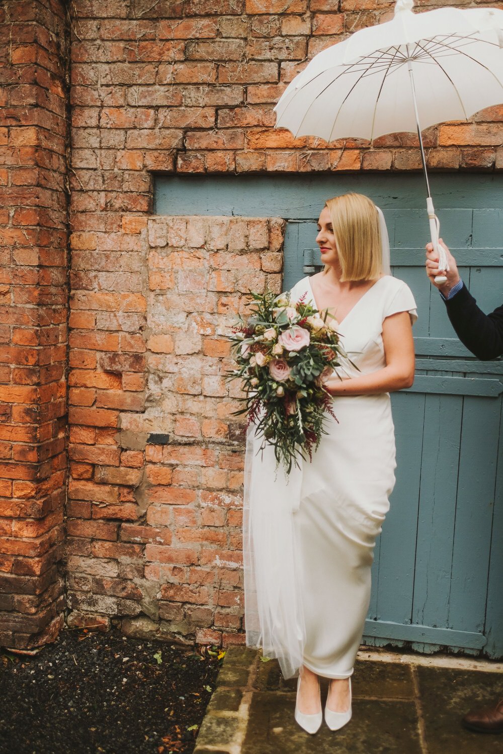 Dress Gown Bride Bridal Sleeves Savannah Miller Silk Satin Dorfold Hall Wedding Kate McCarthy Photography