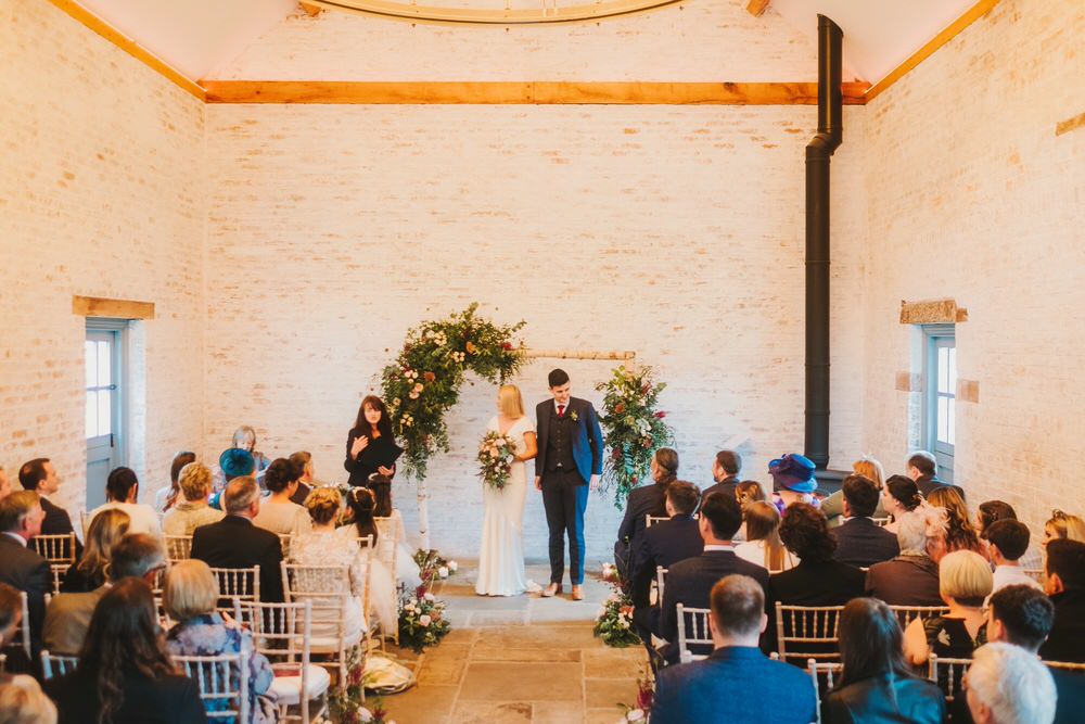 Ceremony Arch Backdrop Flowers Rose Astilbe Greenery Foliage Dorfold Hall Wedding Kate McCarthy Photography