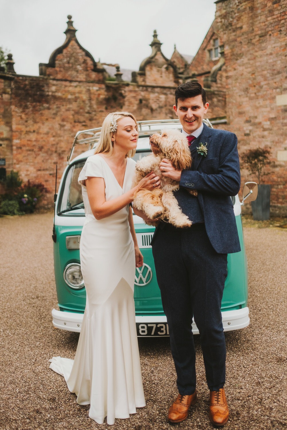 VW Campervan Transport Pet Dog Dorfold Hall Wedding Kate McCarthy Photography