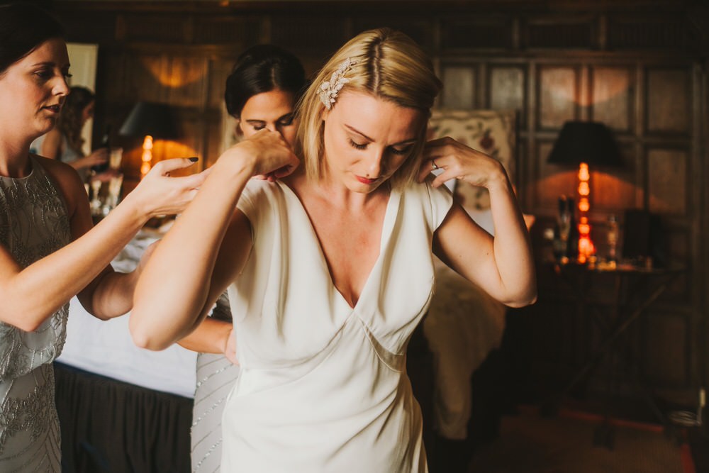 Dress Gown Bride Bridal Sleeves Savannah Miller Silk Satin Dorfold Hall Wedding Kate McCarthy Photography