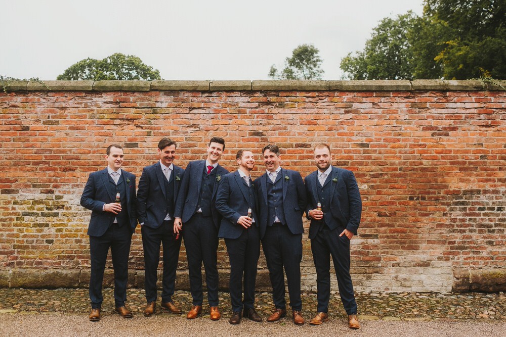 Groom Suit Blue Tweed Red Tie Groomsmen Dorfold Hall Wedding Kate McCarthy Photography