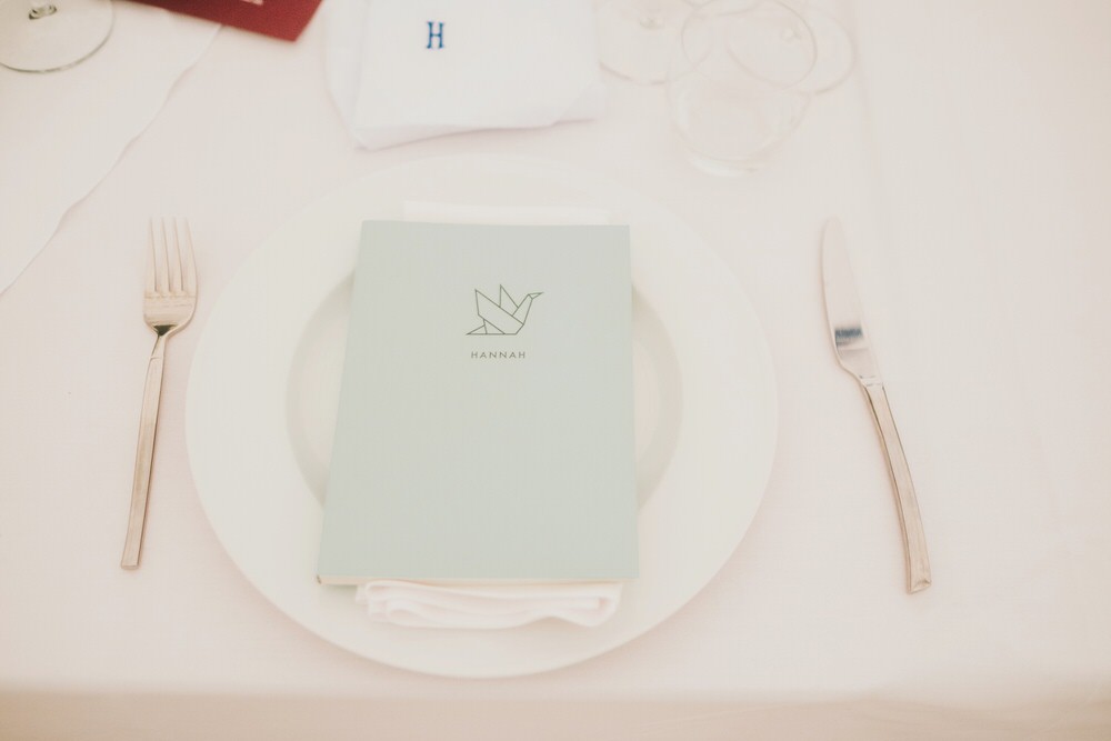 Origami Paper Crane Place Setting Stationery Dorfold Hall Wedding Kate McCarthy Photography