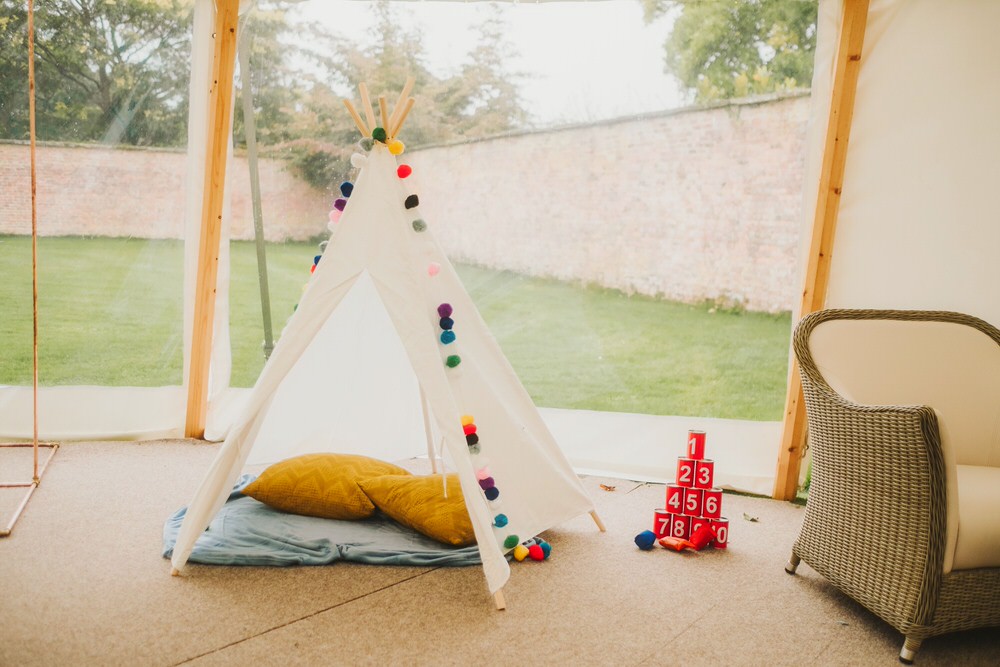 Kids Childs Childrens Tipi Teepee Tent Dorfold Hall Wedding Kate McCarthy Photography