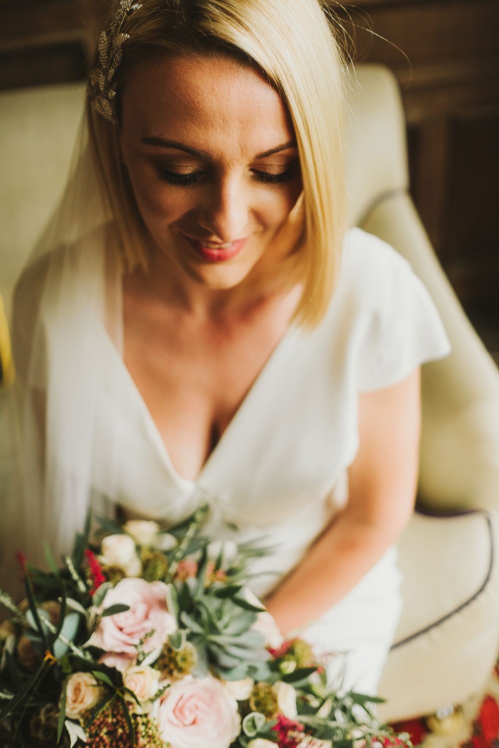Bride Bridal Hair Short Make Up Bob Dorfold Hall Wedding Kate McCarthy Photography