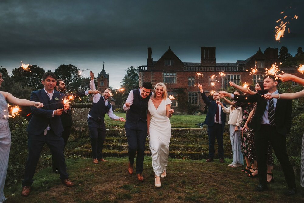 Sparkler Exit Send Off Dorfold Hall Wedding Kate McCarthy Photography