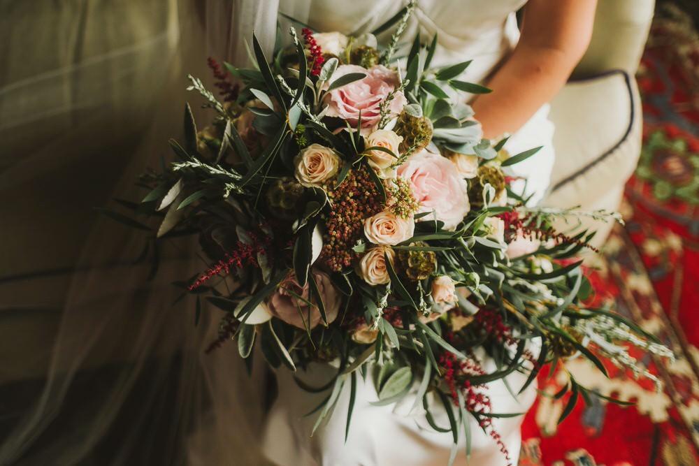 Bouquet Flowers Bride Bridal Rose Astilbe Greenery Foliage Dorfold Hall Wedding Kate McCarthy Photography
