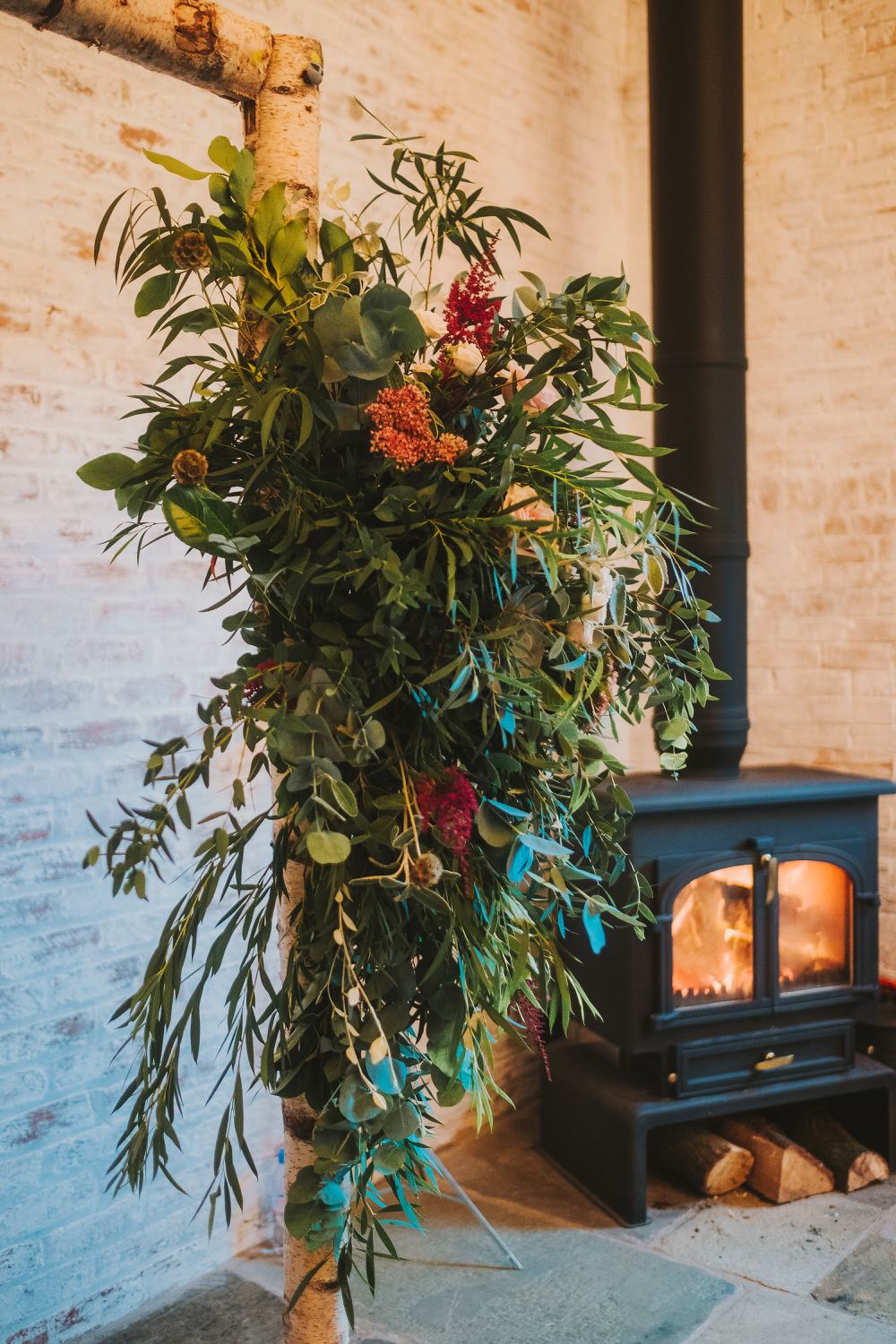 Ceremony Arch Backdrop Flowers Rose Astilbe Greenery Foliage Dorfold Hall Wedding Kate McCarthy Photography