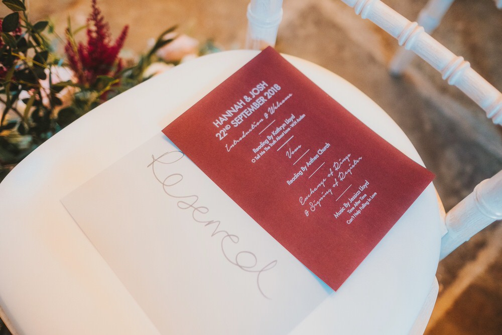 Order of Service Stationery Dorfold Hall Wedding Kate McCarthy Photography