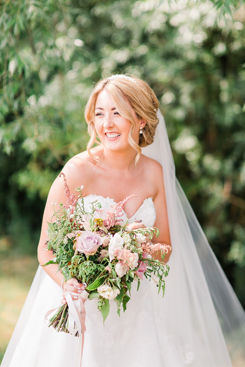 Bouquet Flowers Bride Bridal Pink Rose Astilbe Greenery Foliage Granary Estates Wedding Terri & Lori Fine Art Photography and Film Studio