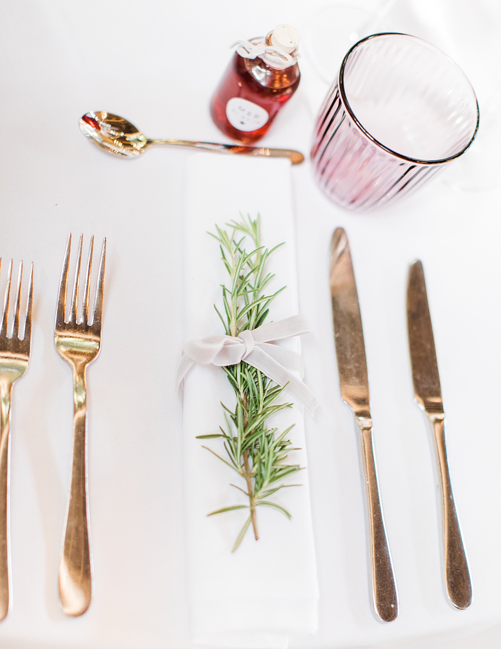 Rosemary Herb Place Setting Decor Granary Estates Wedding Terri & Lori Fine Art Photography and Film Studio