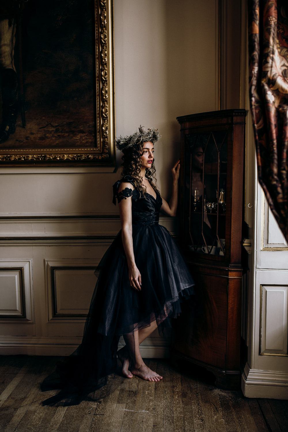 Dress Gown Bride Bridal Black Dip Hem Train Harry Potter Wedding Ideas Thyme Lane Photography