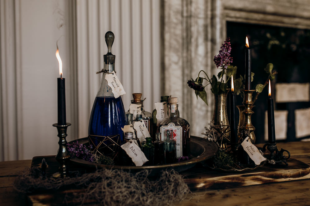 Drinks Trolley Bar Potions Bottles Harry Potter Wedding Ideas Thyme Lane Photography