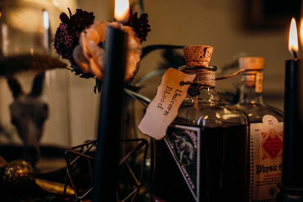 Drinks Trolley Bar Potions Bottles Harry Potter Wedding Ideas Thyme Lane Photography