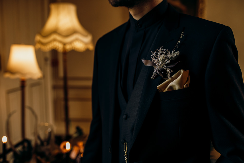 Groom Suit Black Waistcoat Tie Buttonhole Harry Potter Wedding Ideas Thyme Lane Photography