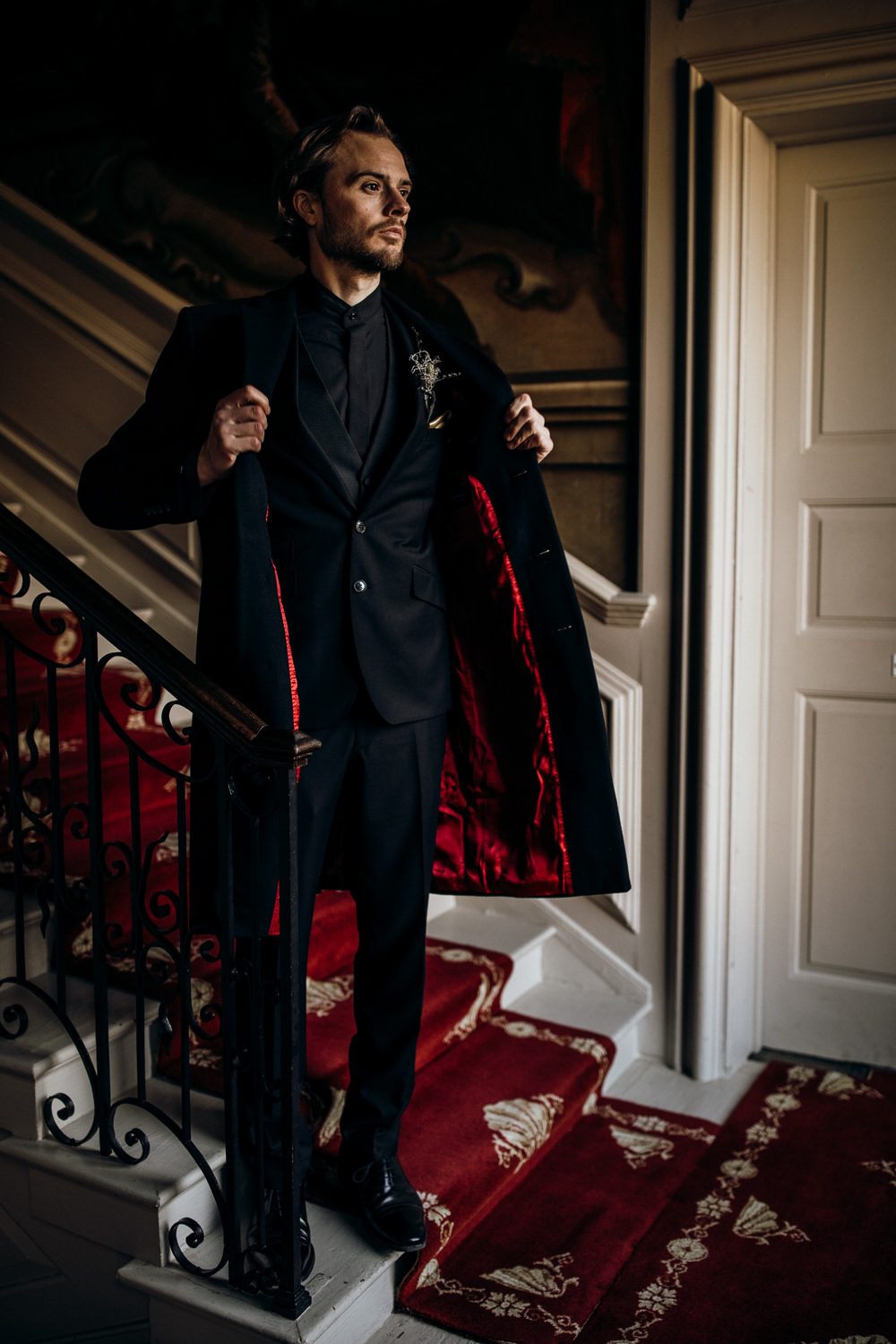 Groom Suit Black Waistcoat Tie Coat Red Lining Harry Potter Wedding Ideas Thyme Lane Photography