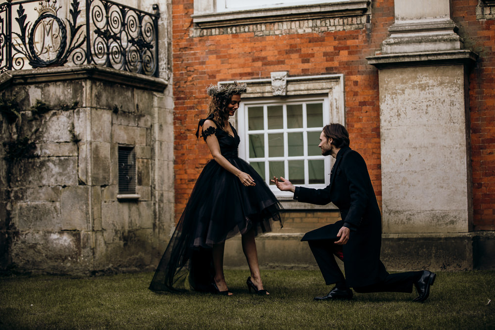 Dress Gown Bride Bridal Black Dip Hem Train Harry Potter Wedding Ideas Thyme Lane Photography