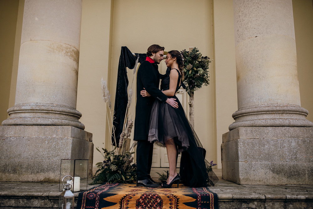 Backdrop Flower Arch Pampas Grass Fabric Rug Harry Potter Wedding Ideas Thyme Lane Photography