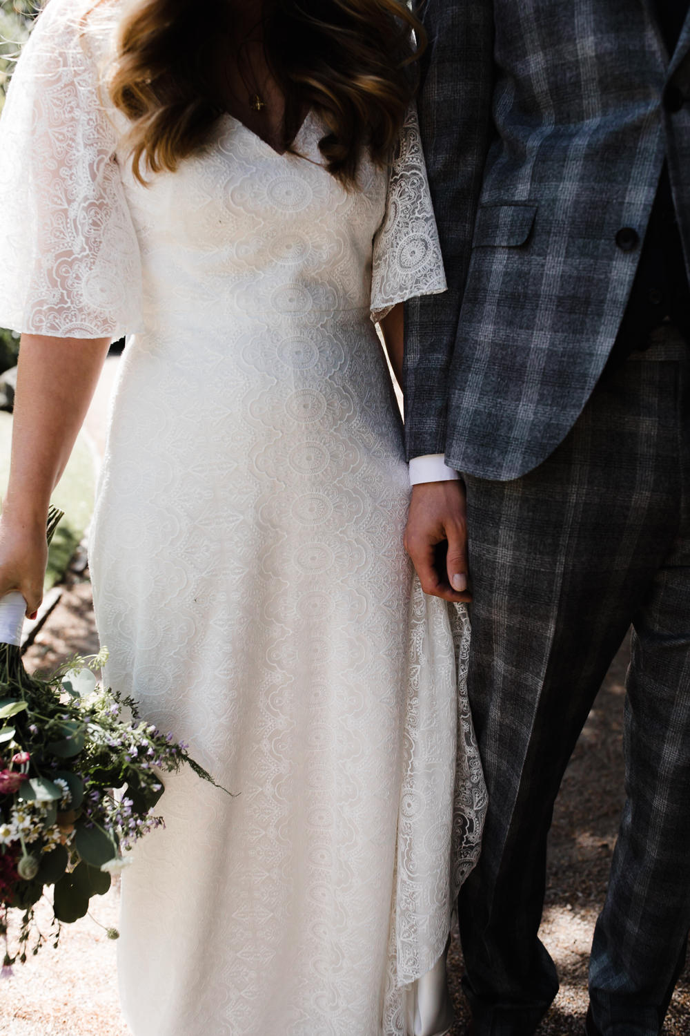 Bride Bridal Dress Gown Rolling In Roses Lace Sleeves Train Boho Bohemain Flower Crown Hope Mill Theatre Wedding Lee Garland Photography