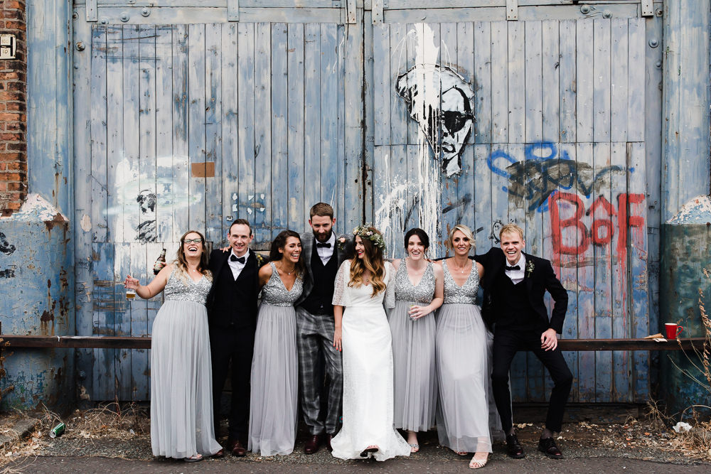 Bridesmaid Bridesmaids Dresses Sequin Grey Hope Mill Theatre Wedding Lee Garland Photography