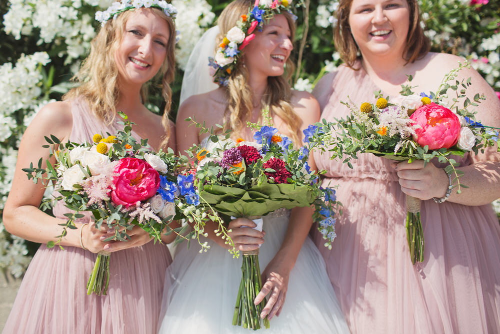 Bride Bridal Flowers Bouquet Coral Peony Peonies Billy Balls Astilbe Eucalyptus Bridesmaids Kefalonia Wedding Cotton Candy Weddings