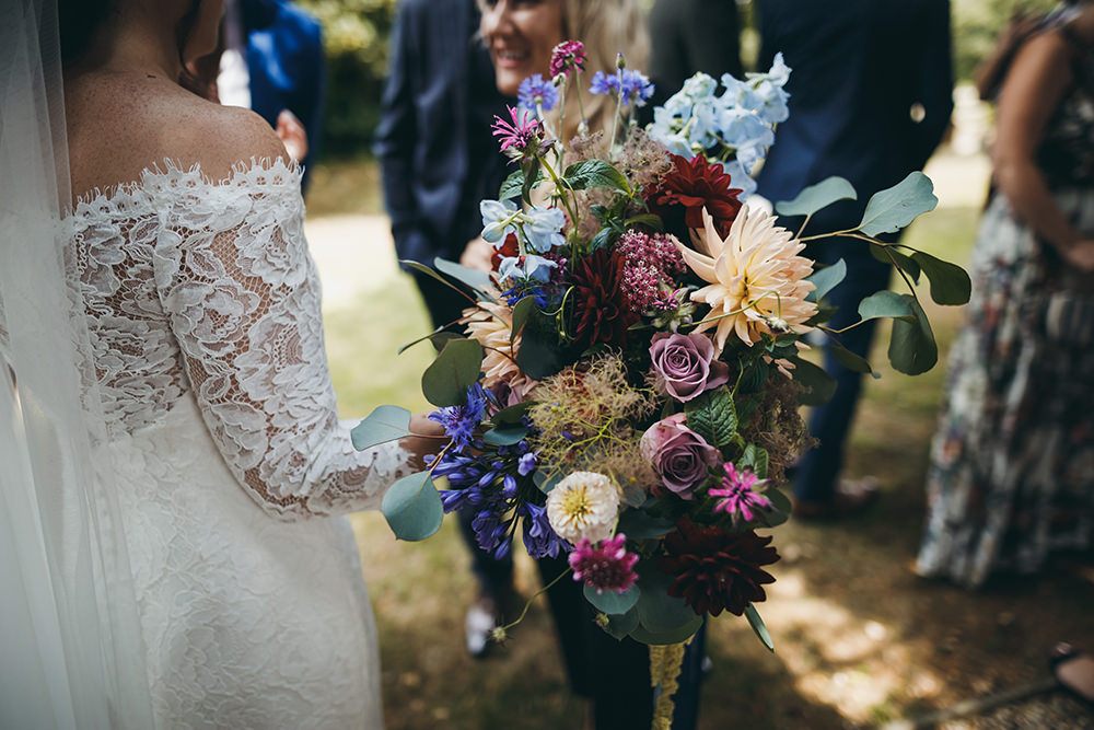 Bouquet Flowers Bride Bridal Dahlia Rose Natural Wild Ribbons Kingsettle Stud Wedding Mark Tattersall Photography