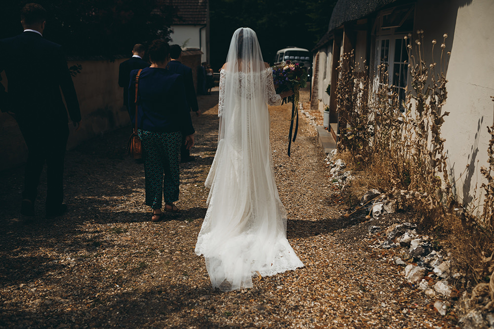 Dress Gown Bride Bridal Lace Long Sleeves Train Veil Pronovias Kingsettle Stud Wedding Mark Tattersall Photography