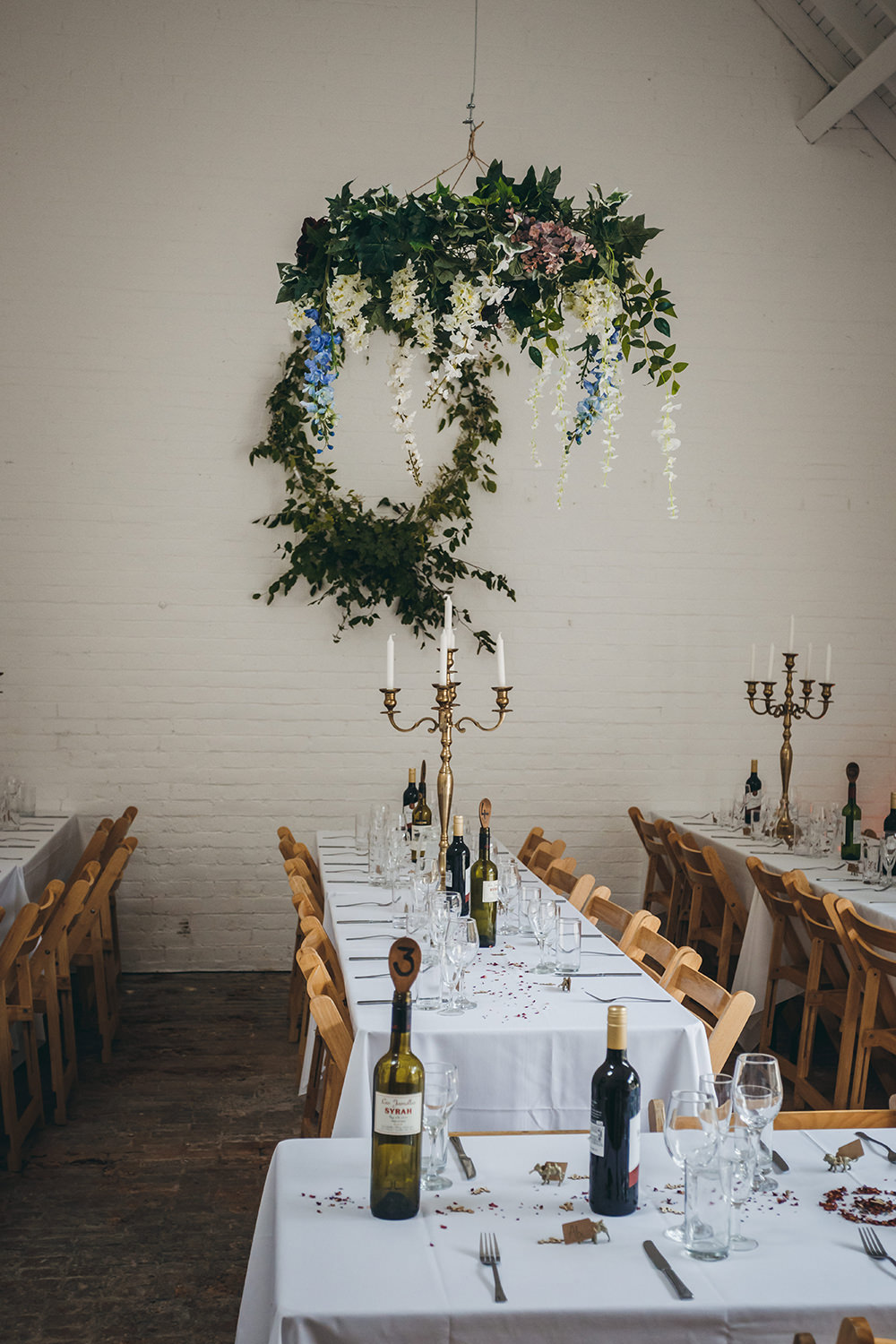 Hanging Suspended Flowers Florals Greenery Kingsettle Stud Wedding Mark Tattersall Photography